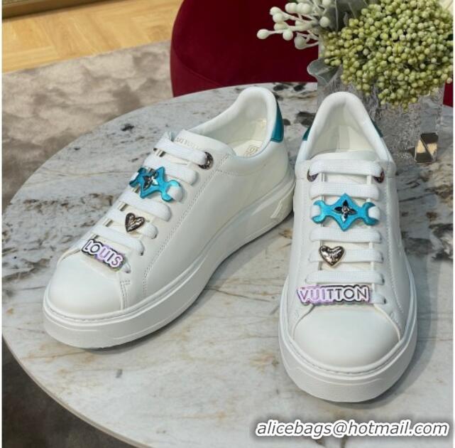 Grade Louis Vuitton Time Out Sneakers with Metallic Leather Back White/Blue 061701