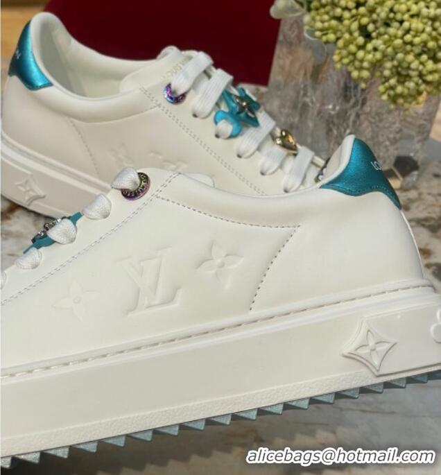 Grade Louis Vuitton Time Out Sneakers with Metallic Leather Back White/Blue 061701