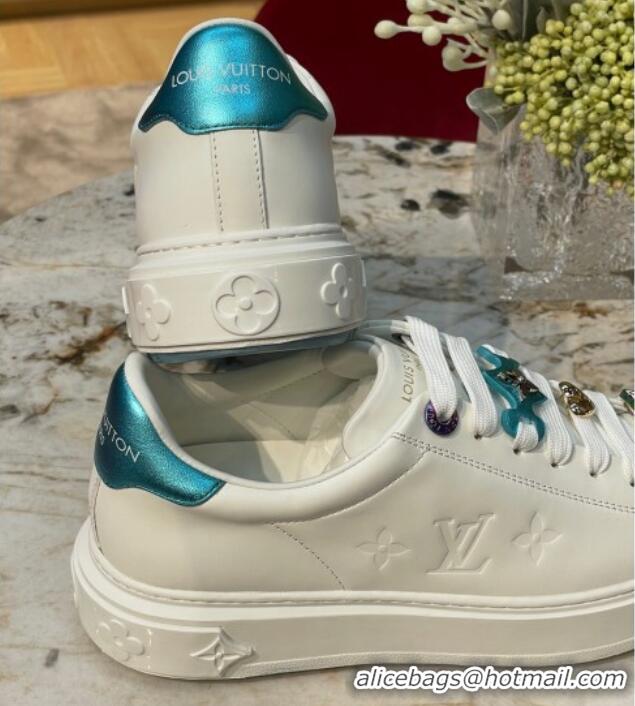 Grade Louis Vuitton Time Out Sneakers with Metallic Leather Back White/Blue 061701