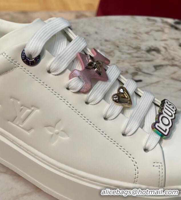 Luxurious Louis Vuitton Time Out Sneakers with Metallic Leather Back White/Pink 061702