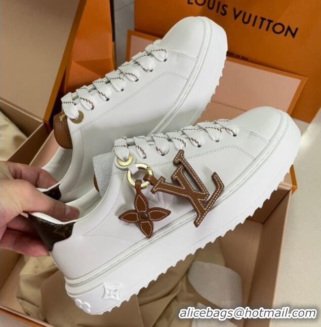 Charming Louis Vuitton Time Out Sneakers with Monogram Flower White/Brown 061703