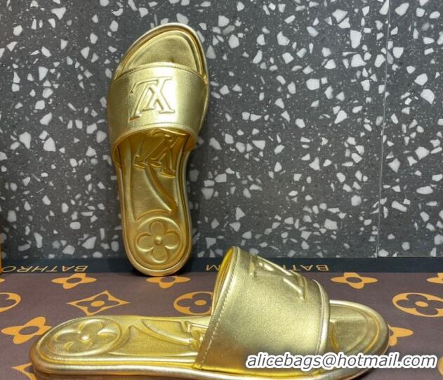 1:1 aaaaa Louis Vuitton Magnetic Flat Slide Sandals with LV Signature Gold 061704