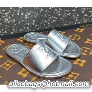 Duplicate Louis Vuitton Magnetic Flat Slide Sandals with LV Signature Silver 061705