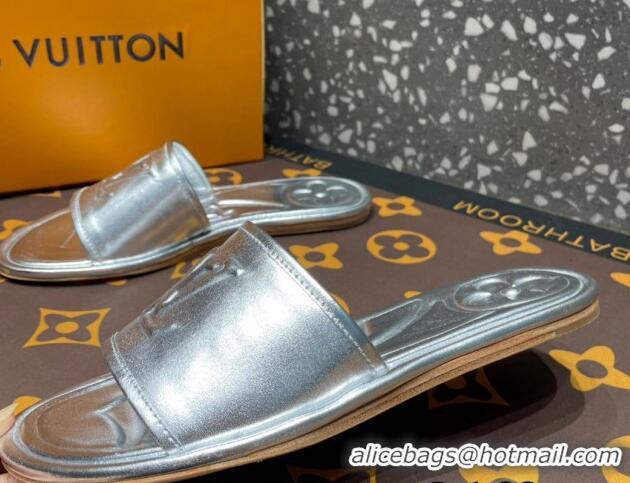 Duplicate Louis Vuitton Magnetic Flat Slide Sandals with LV Signature Silver 061705