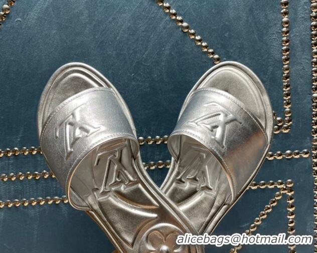 Duplicate Louis Vuitton Magnetic Flat Slide Sandals with LV Signature Silver 061705