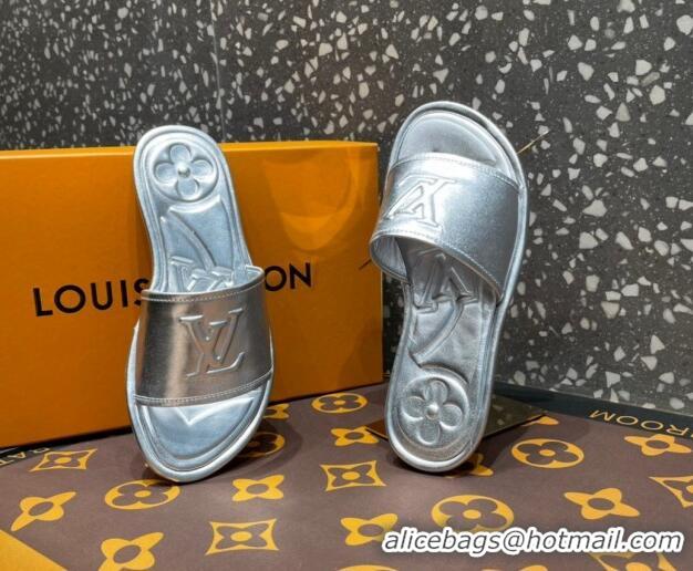 Duplicate Louis Vuitton Magnetic Flat Slide Sandals with LV Signature Silver 061705