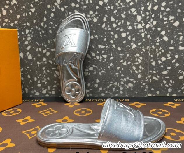 Duplicate Louis Vuitton Magnetic Flat Slide Sandals with LV Signature Silver 061705