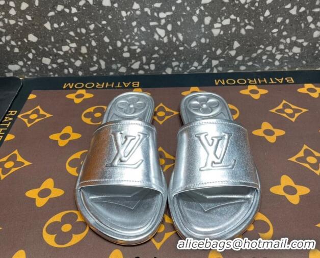 Duplicate Louis Vuitton Magnetic Flat Slide Sandals with LV Signature Silver 061705