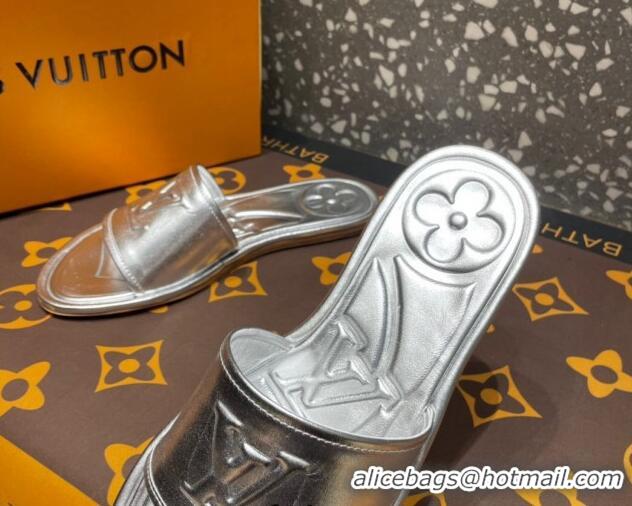 Duplicate Louis Vuitton Magnetic Flat Slide Sandals with LV Signature Silver 061705