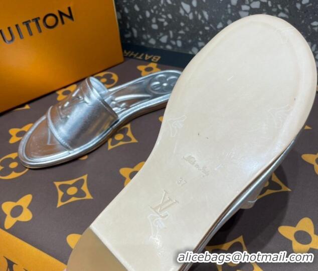 Duplicate Louis Vuitton Magnetic Flat Slide Sandals with LV Signature Silver 061705