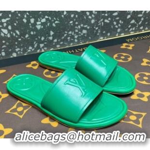 Stylish Louis Vuitton Magnetic Flat Slide Sandals with LV Signature Green 061706