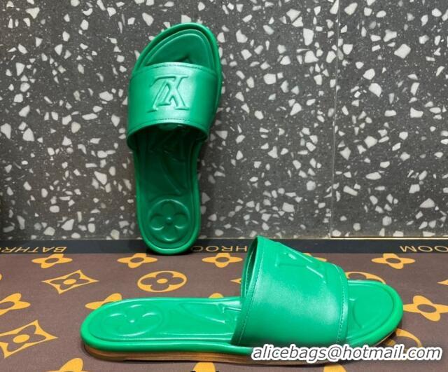 Stylish Louis Vuitton Magnetic Flat Slide Sandals with LV Signature Green 061706