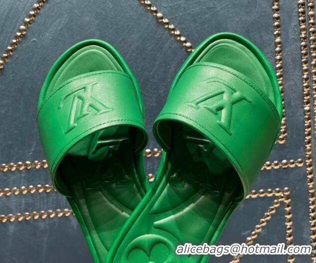 Stylish Louis Vuitton Magnetic Flat Slide Sandals with LV Signature Green 061706