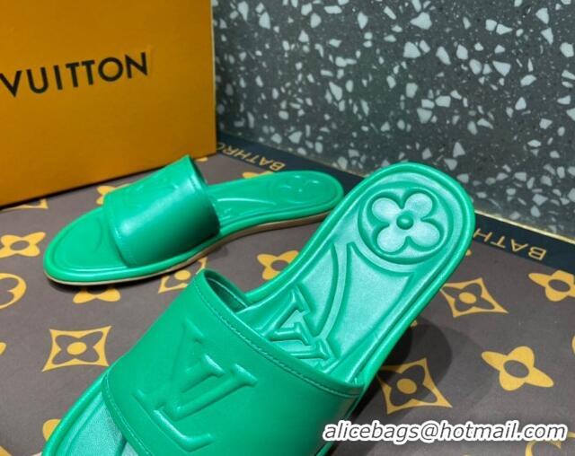 Stylish Louis Vuitton Magnetic Flat Slide Sandals with LV Signature Green 061706