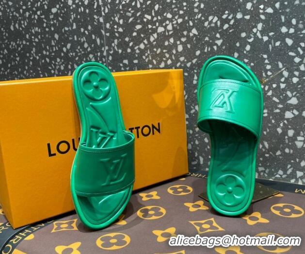 Stylish Louis Vuitton Magnetic Flat Slide Sandals with LV Signature Green 061706