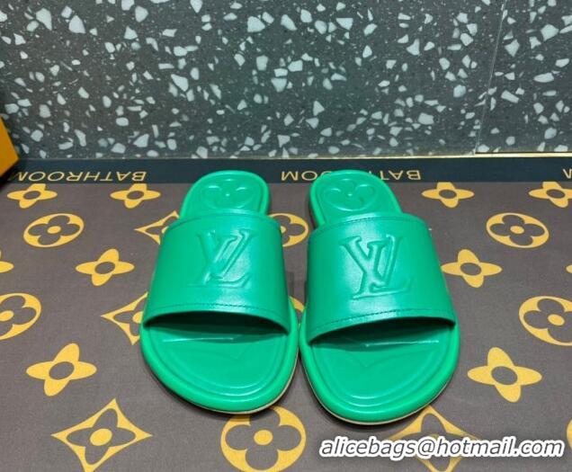 Stylish Louis Vuitton Magnetic Flat Slide Sandals with LV Signature Green 061706