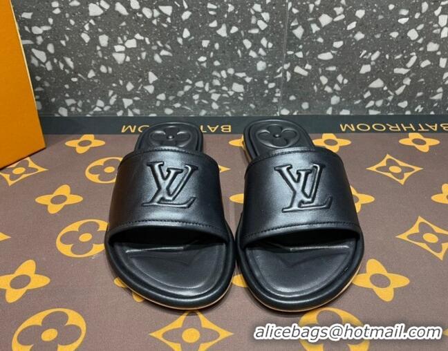 Discount Louis Vuitton Magnetic Flat Slide Sandals with LV Signature Black 061707