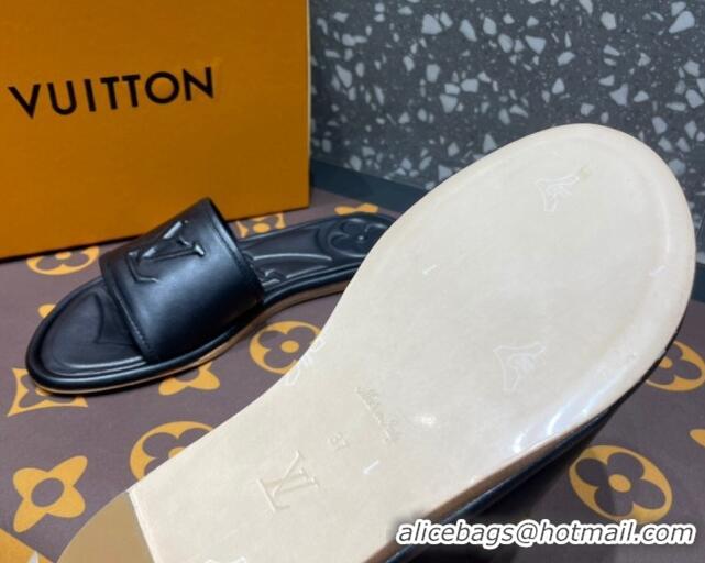 Discount Louis Vuitton Magnetic Flat Slide Sandals with LV Signature Black 061707