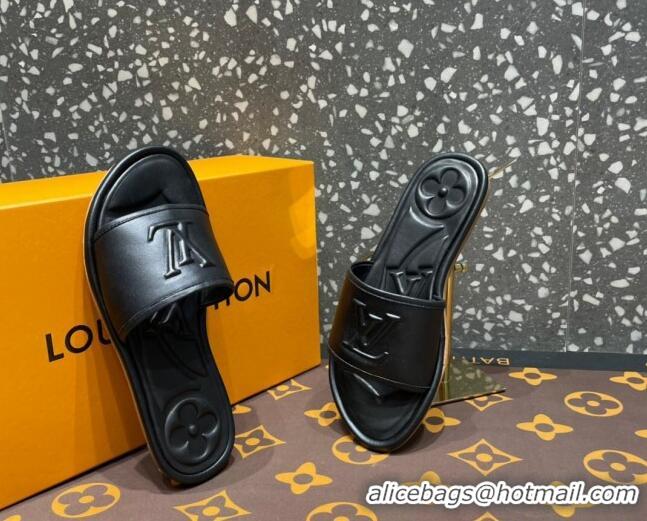 Discount Louis Vuitton Magnetic Flat Slide Sandals with LV Signature Black 061707