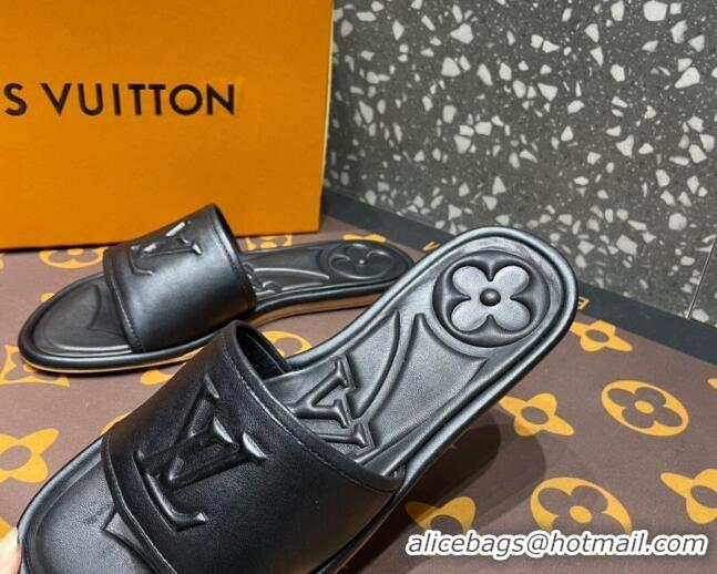 Discount Louis Vuitton Magnetic Flat Slide Sandals with LV Signature Black 061707