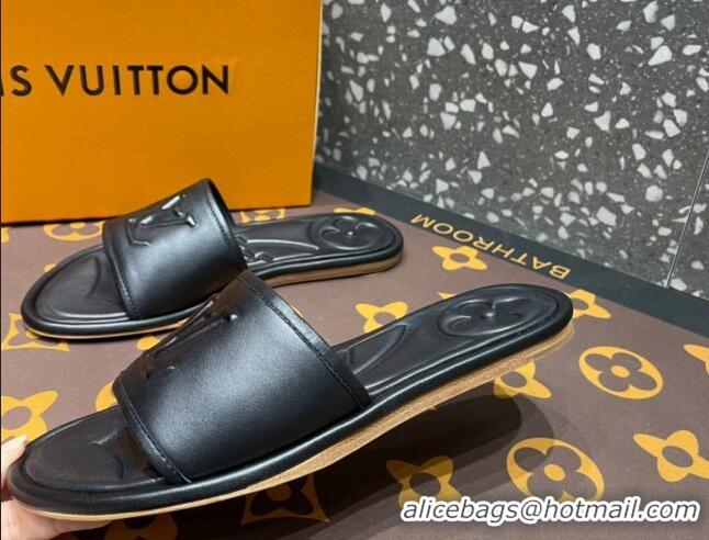 Discount Louis Vuitton Magnetic Flat Slide Sandals with LV Signature Black 061707