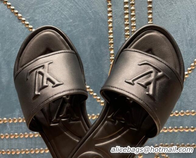 Discount Louis Vuitton Magnetic Flat Slide Sandals with LV Signature Black 061707