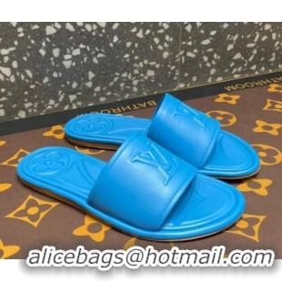 Sophisticated Louis Vuitton Magnetic Flat Slide Sandals with LV Signature Blue 061708