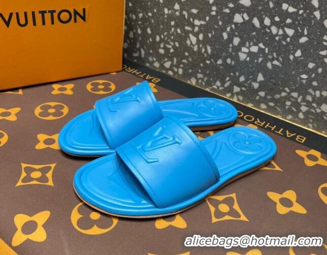 Sophisticated Louis Vuitton Magnetic Flat Slide Sandals with LV Signature Blue 061708