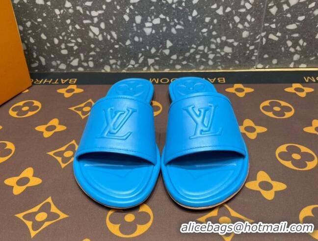 Sophisticated Louis Vuitton Magnetic Flat Slide Sandals with LV Signature Blue 061708