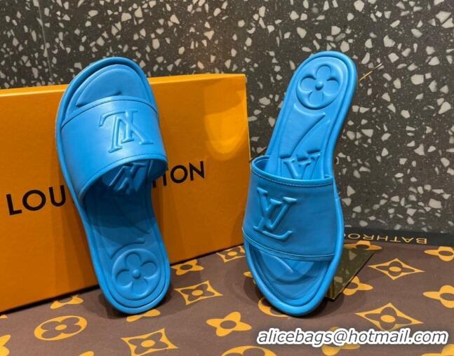 Sophisticated Louis Vuitton Magnetic Flat Slide Sandals with LV Signature Blue 061708