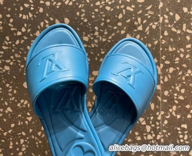 Sophisticated Louis Vuitton Magnetic Flat Slide Sandals with LV Signature Blue 061708