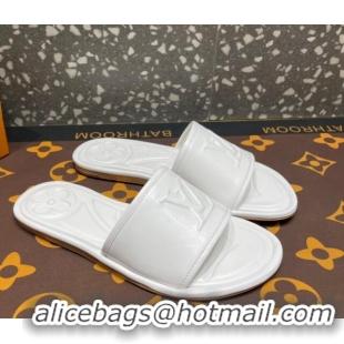 Unique Discount Louis Vuitton Magnetic Flat Slide Sandals with LV Signature White 061709