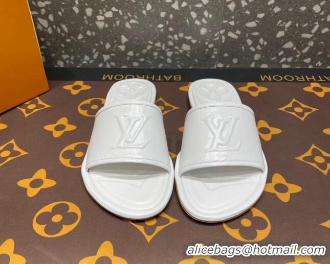 Unique Discount Louis Vuitton Magnetic Flat Slide Sandals with LV Signature White 061709