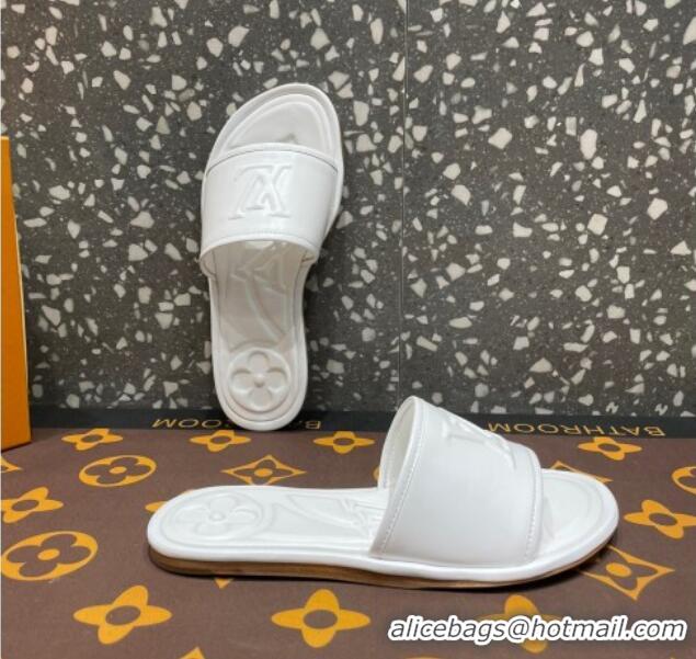 Unique Discount Louis Vuitton Magnetic Flat Slide Sandals with LV Signature White 061709