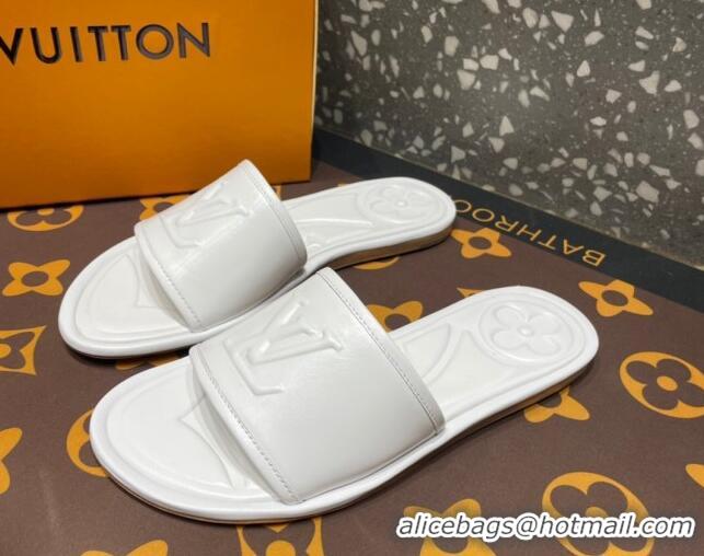 Unique Discount Louis Vuitton Magnetic Flat Slide Sandals with LV Signature White 061709