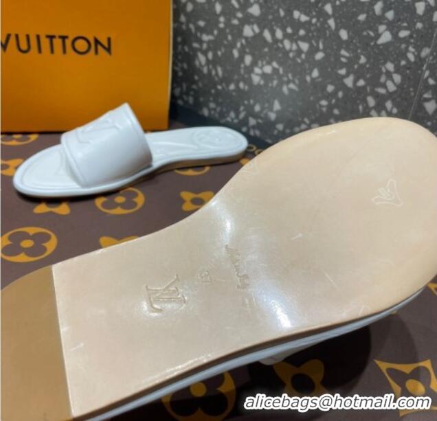 Unique Discount Louis Vuitton Magnetic Flat Slide Sandals with LV Signature White 061709