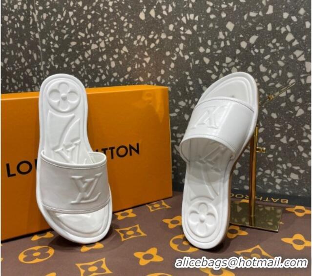 Unique Discount Louis Vuitton Magnetic Flat Slide Sandals with LV Signature White 061709