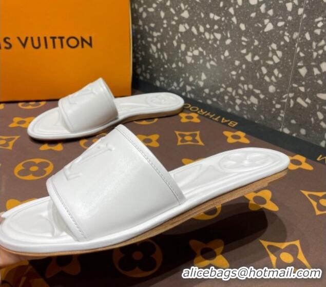 Unique Discount Louis Vuitton Magnetic Flat Slide Sandals with LV Signature White 061709