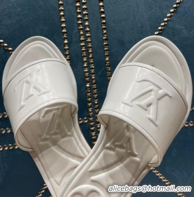 Unique Discount Louis Vuitton Magnetic Flat Slide Sandals with LV Signature White 061709