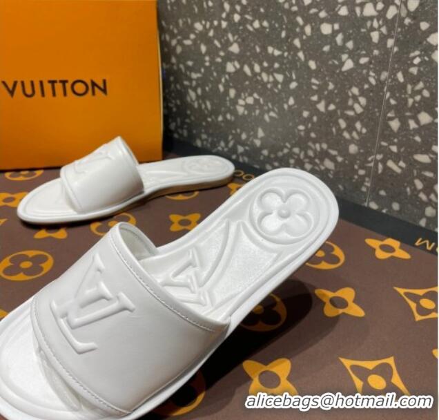 Unique Discount Louis Vuitton Magnetic Flat Slide Sandals with LV Signature White 061709