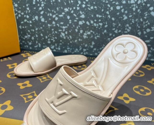 Discount Louis Vuitton Magnetic Flat Slide Sandals with LV Signature Beige 061711