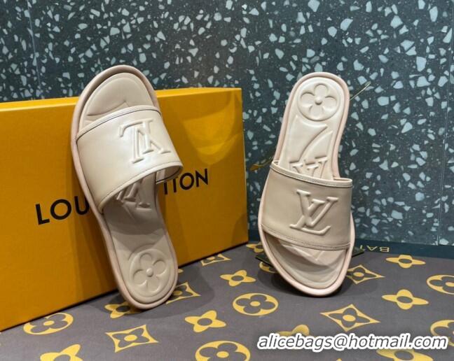 Discount Louis Vuitton Magnetic Flat Slide Sandals with LV Signature Beige 061711