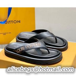 Low Cost Louis Vuitton Pool Pillow Thong Flat Slide Sandals Black 062002