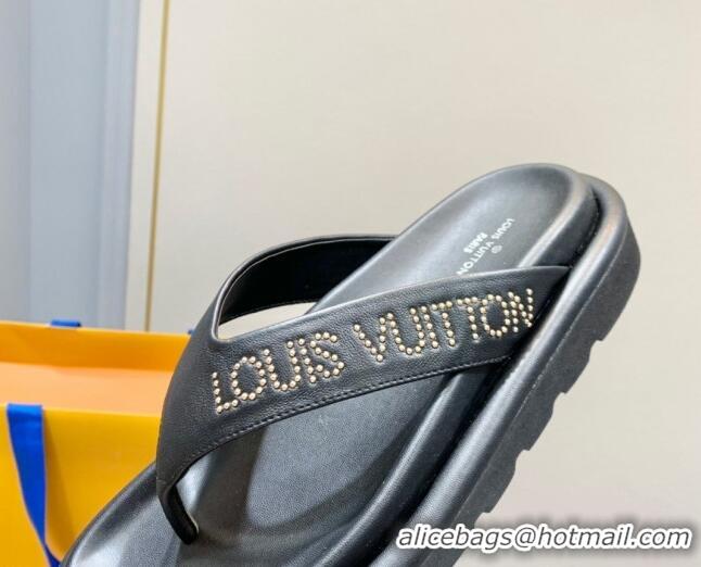 Low Cost Louis Vuitton Pool Pillow Thong Flat Slide Sandals Black 062002