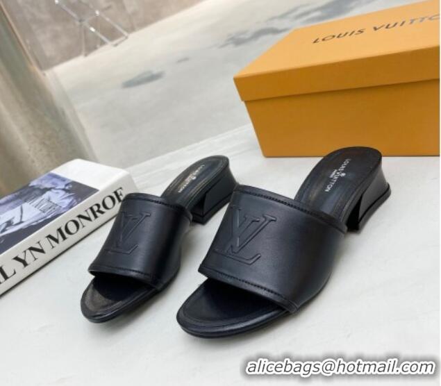 Luxurious Louis Vuitton Magnetic LV Heel Slide Sandals 3.5cm Black 062004