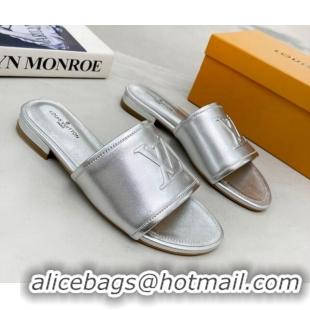 Luxury Louis Vuitton Magnetic LV Flat Slide Sandals Silver 062015