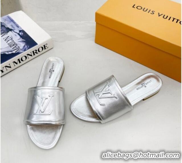 Luxury Louis Vuitton Magnetic LV Flat Slide Sandals Silver 062015