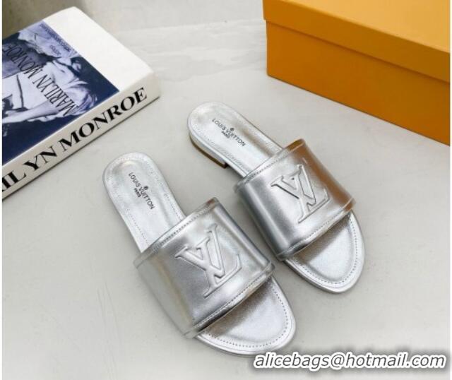 Luxury Louis Vuitton Magnetic LV Flat Slide Sandals Silver 062015