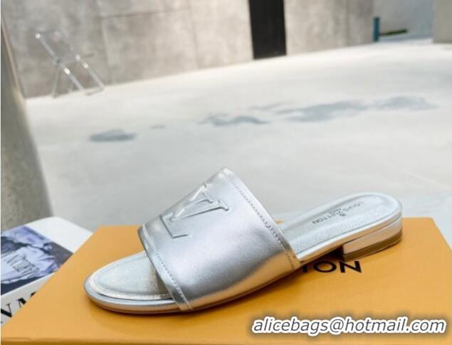 Luxury Louis Vuitton Magnetic LV Flat Slide Sandals Silver 062015