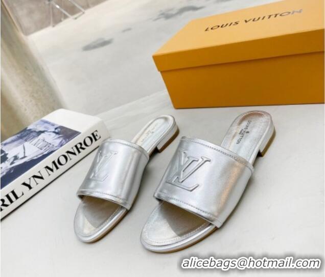 Luxury Louis Vuitton Magnetic LV Flat Slide Sandals Silver 062015